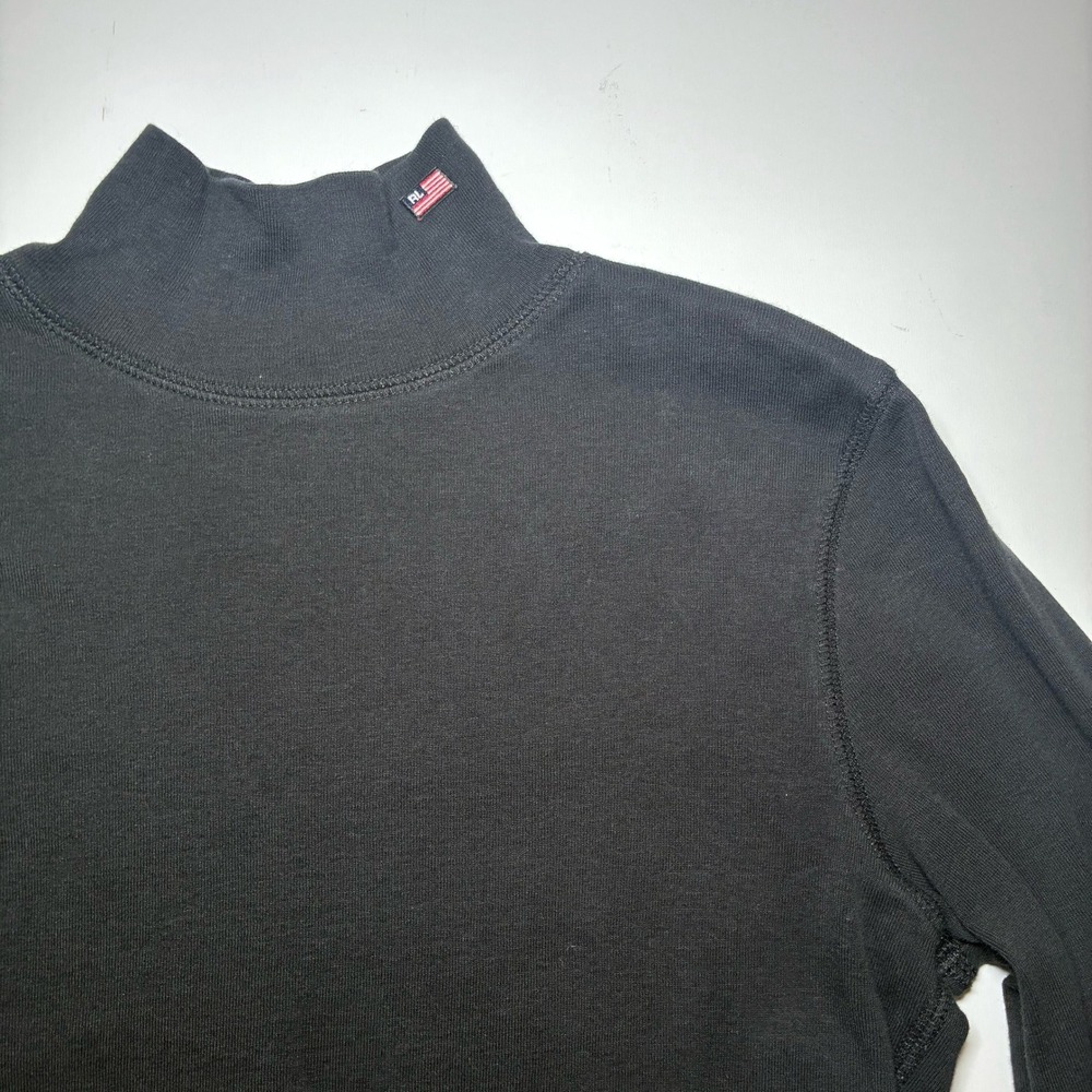Vtg Polo Jeans Ralph Lauren Mock Neck USA Womens Med Black Cotton Long Sleeve